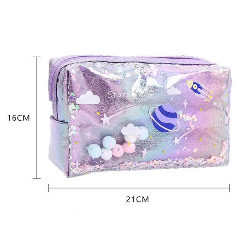 Cute Laser Planet Make Up Bags Women Travel Cosmetic Bag Makeup Case Zipper Handbag Organizer Storage Pouch Toiletry Wash Bag