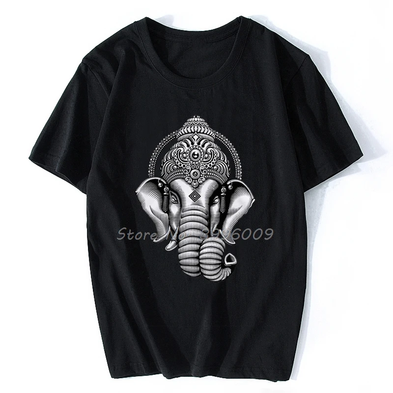 T Shirt Ganesh Head Hinduism India Goa Trippy Meditation Yoga Chakra Esoteric Psychedelic Men Cotton T Shirt Hip Hop Tees Tops