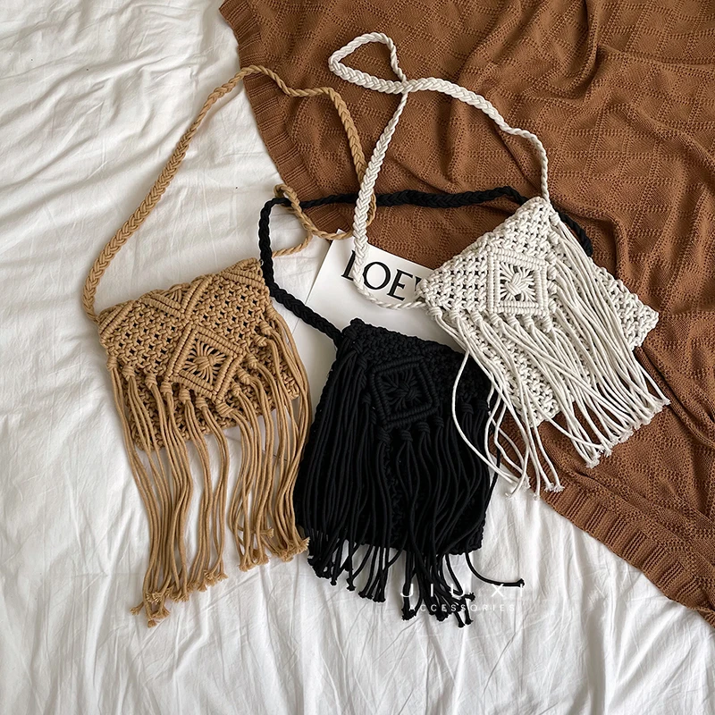 

Summer Beach Straw Women's Shoulder Crossbody Bag Handmade Tassel Designer Fashion Ladies Bohemian Beach Messenger Pouch Purse