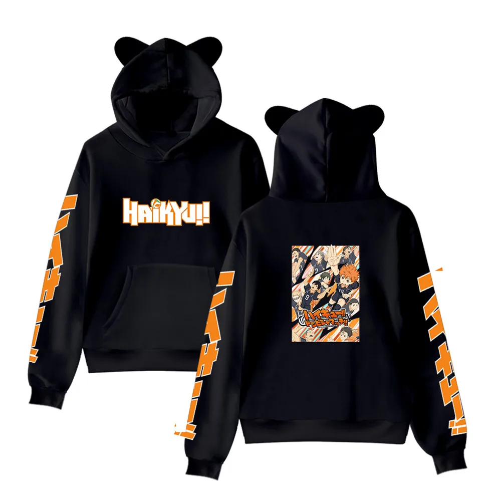 Haikyuu Kids Hoodie For Boy Girls Harajuku Sweatshirt Nekoma High School Kawaii Cat Ear Pullover Anime Hooded Jacket