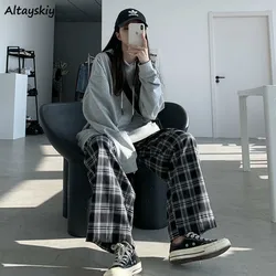 Wide Leg Pants Womens Hot Sale Summer Fall Chic High Waist All-match Teens Streetwear Ins Trendy Harajuku Plaid  Trouser