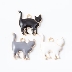 10pcs Enamel Cat Charm Pendant For Women Necklace Pendant Making Alloy Beads Fit Bracelet DIY Jewelry Accessory js2197