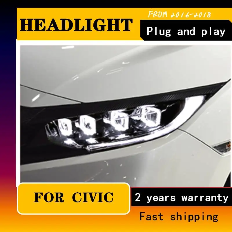 

Для Honda аксессуары для Civic для Honda Civic передняя фара 2016-2018 LED Honda Civic передняя фара DRL Объектив с двойным лучом Bi-Xenon HID