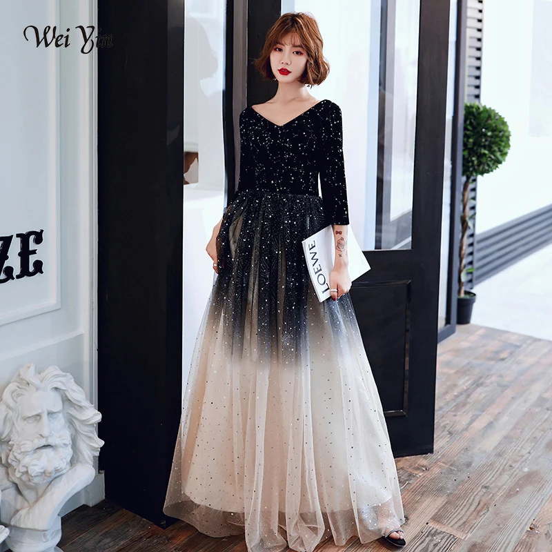 

wei yin AE0219 Evening Dress Gradient Color Tulle Illusion Wedding Formal Dresses V-neck Floor length A-line Zipper Party Gowns