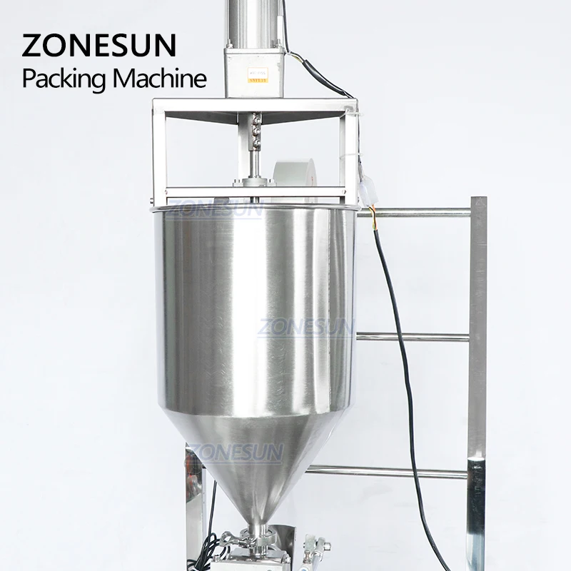 ZONESUN Vertical Automatic Chili Oil Sauce Sachet Paste Piston Mixing Filling And Sealing Machine For Food Packaging