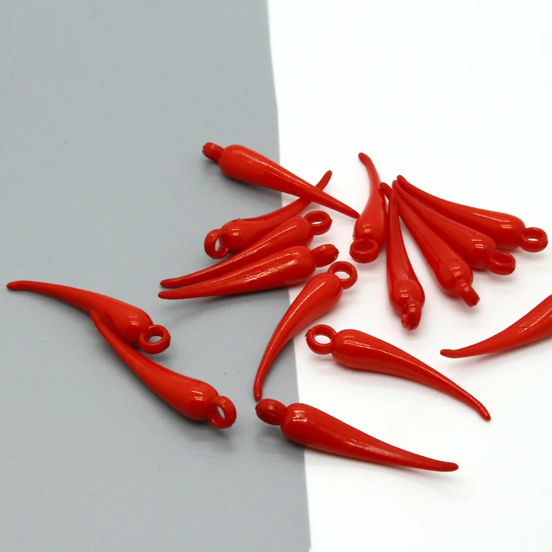 10pcs 40mm Red Chili Long Earrings Resin Charms Cool Vegetable Food Pendants For Necklace Keychain DIY Accessory Jewelry Make