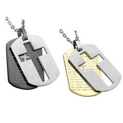 Stainless Steel Cross Necklaces Pendants Christian Jewelry Bible Lords Prayer Dog Tags Gold Color Christmas Gift For Men