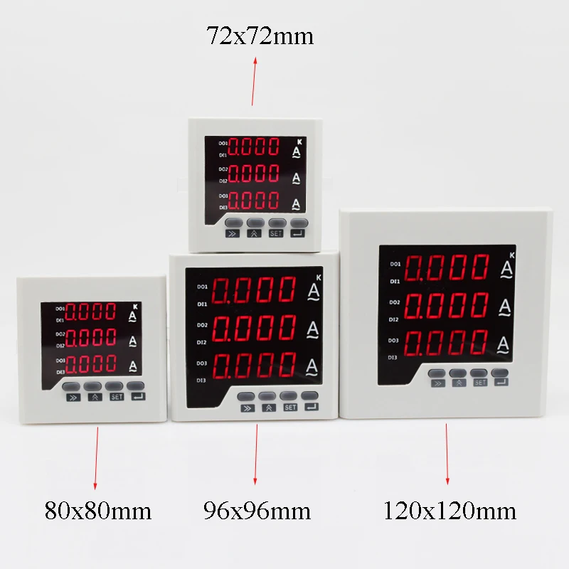 AC0-100A,200A,250A 3 phase ampere meter with 2 alarm relay output high ampere and low ampere alarm out with 3pcs CT