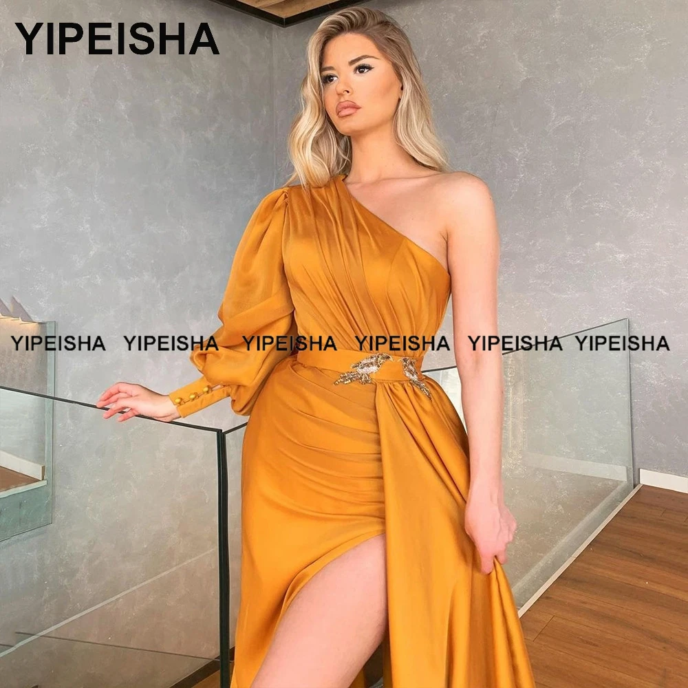 Yipeisha 한 어깨 인어 공주 댄스 파티 드레스 섬세한 파란색 하늘색 이브닝 드레스 긴 소매 파티 드레스 Vestido de Festa