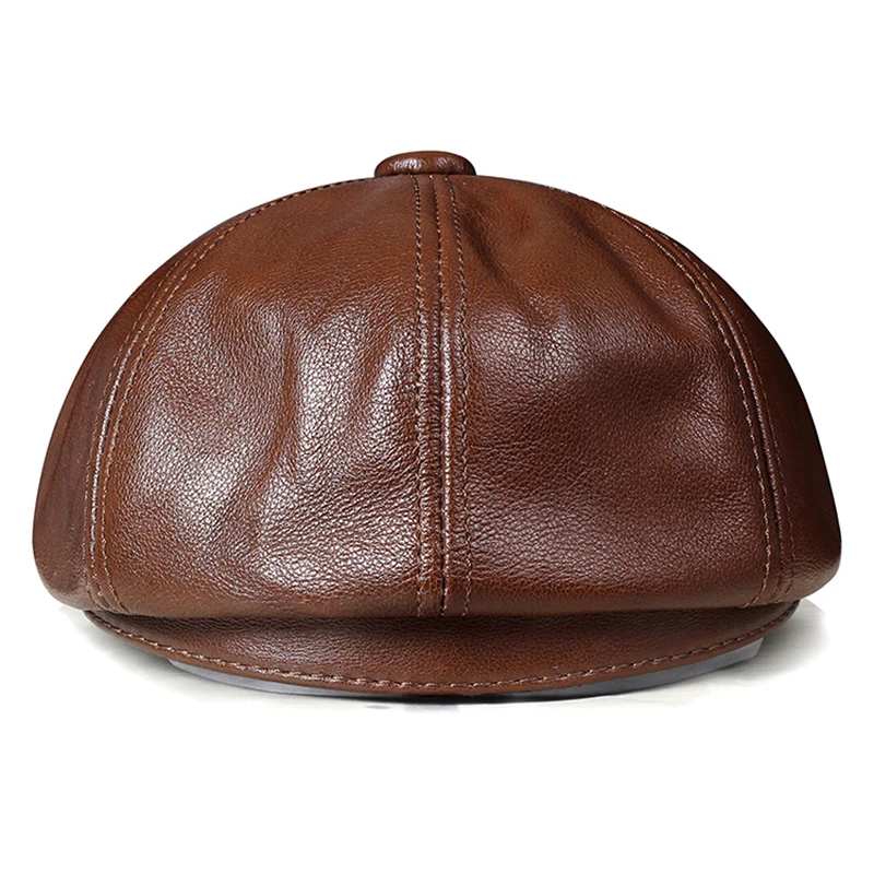 Genuine Leather Hat Autumn Men\'s Cowhide Leather Beret Elegant Fashion Young Student Tongue Cap Snapback Caps For Men Women