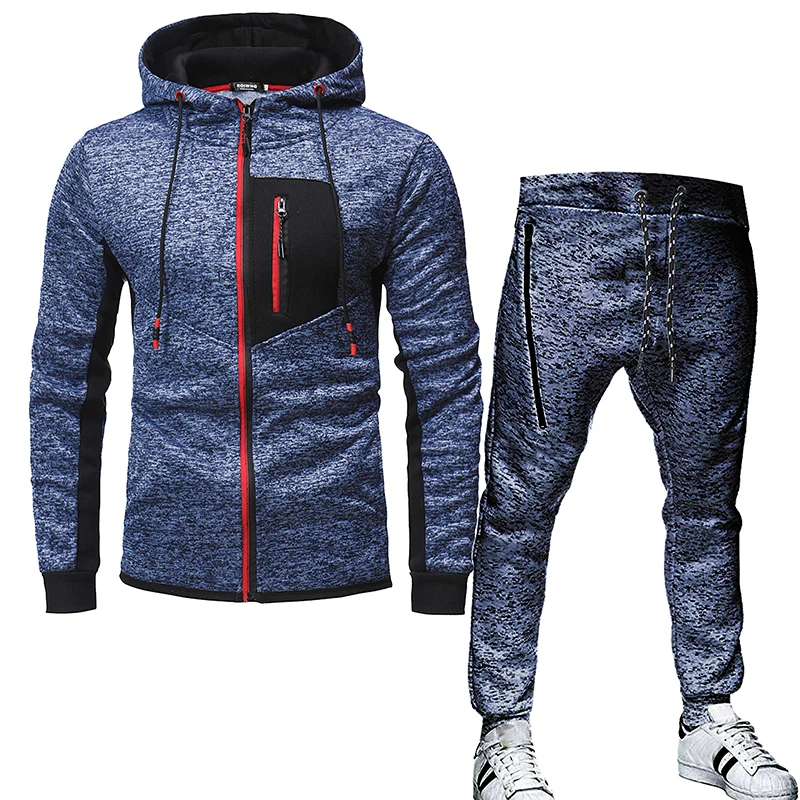 Chándal de invierno para hombre, conjunto de 2 piezas, Sudadera con capucha y pantalones, ropa deportiva con cremallera