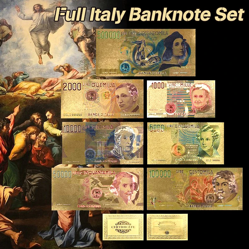 Gold Banknote Italy Lire Colorful Replica Money Italian Paper Money With COA PVC Frame For Collection And Decoration