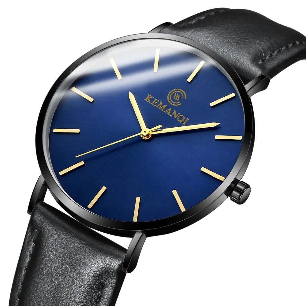 Relojes de lujo para hombres de negocios, reloj de oro ultrafino para hombres, reloj de cuarzo de cuero, reloj de pulsera para hombre, reloj mannen