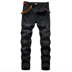 High Quality Mens Ripped Jeans  Autumn Winter Men Classic Black  Denim Pants Male Jeans Distressed Destroyed Trousers