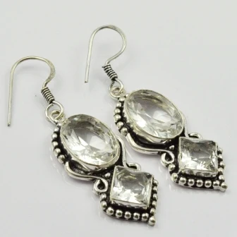 White Topas,  Silver Overlay on Copper Earrings, 55 mm , E2019