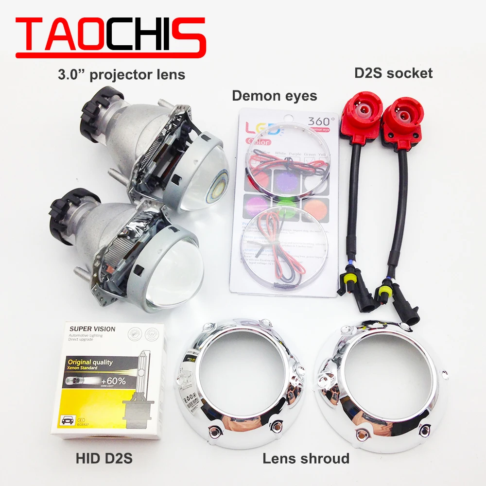 TAOCHIS HID Xenon Hella Projector Lens D2S D1S D3S D4S Shroud Devil Eyes Modify Head Light Lamp Upgrade Fast Bright