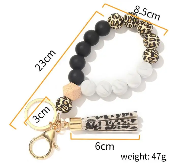 9 Colors Wooden Tassel Bead String Bracelet Keychain Food Grade Silicone Beads Bracelets Women Girl Keyring Wrist Strap SN2046