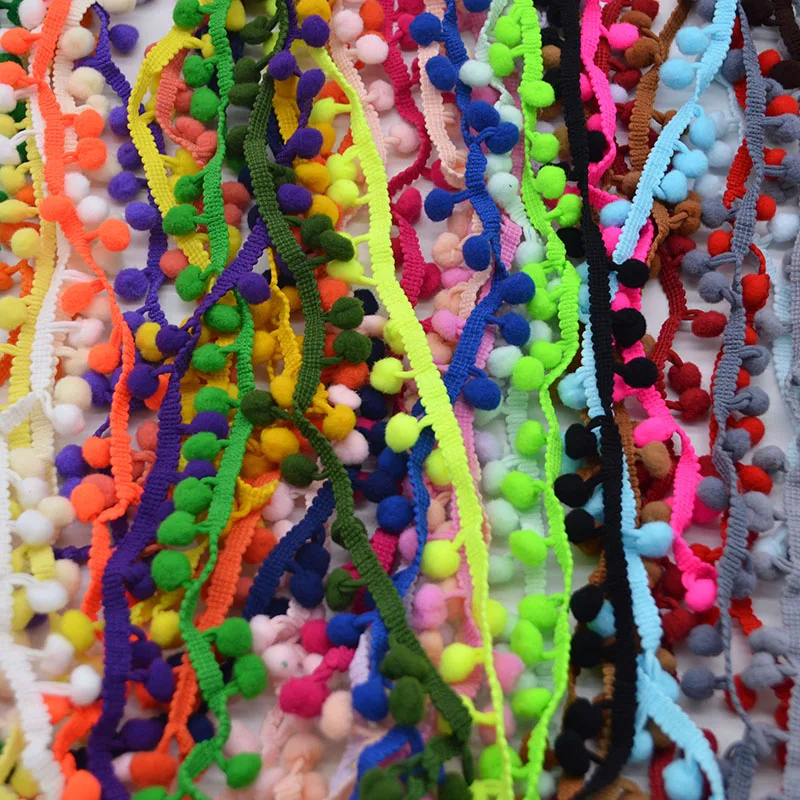 5yards/lot 1cm Pompom Trim Pom Pom Bobble Braid Tassel Ball Fringe Ribbon Lace Fabric DIY Material Crafts Sewing Accessories