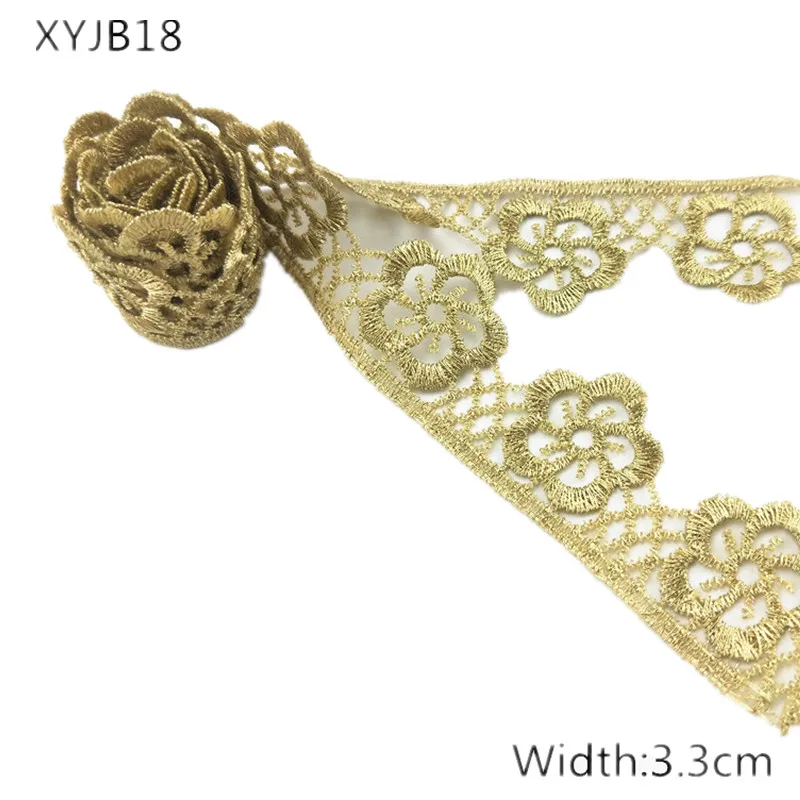 3.3CM Width 10Yards Hollow Out Flower Gold Lace Trim Lace Fabric For Garment Sewing Accessories Applique Crafts