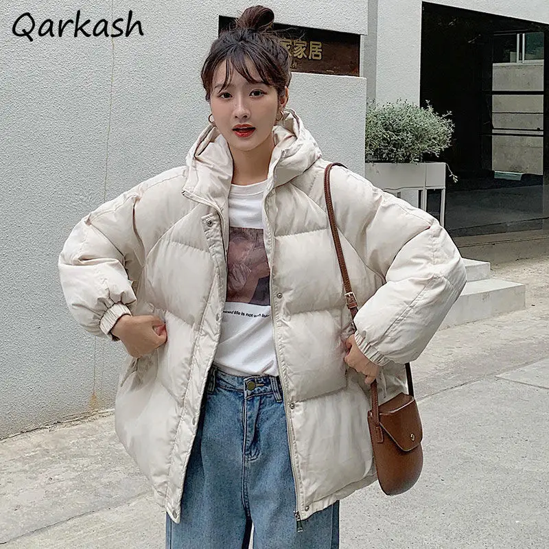 

Hooded Parkas Women Pure Lovely Casual Fit Harajuku Winter High Street Femme Solid Ins New Collection Student Outwear Korean Hot