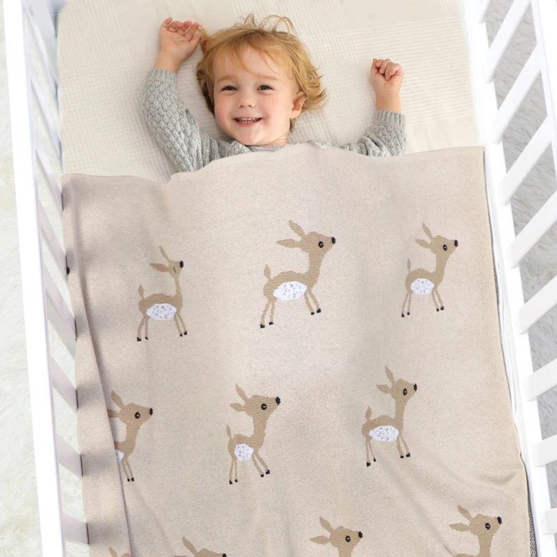 Baby Blankets Knitted Super Soft Newborn Infant Cotton Stroller Bed Sleeping Covers Cute Deer Toddler Girls Boys Sofa Crib Quilt