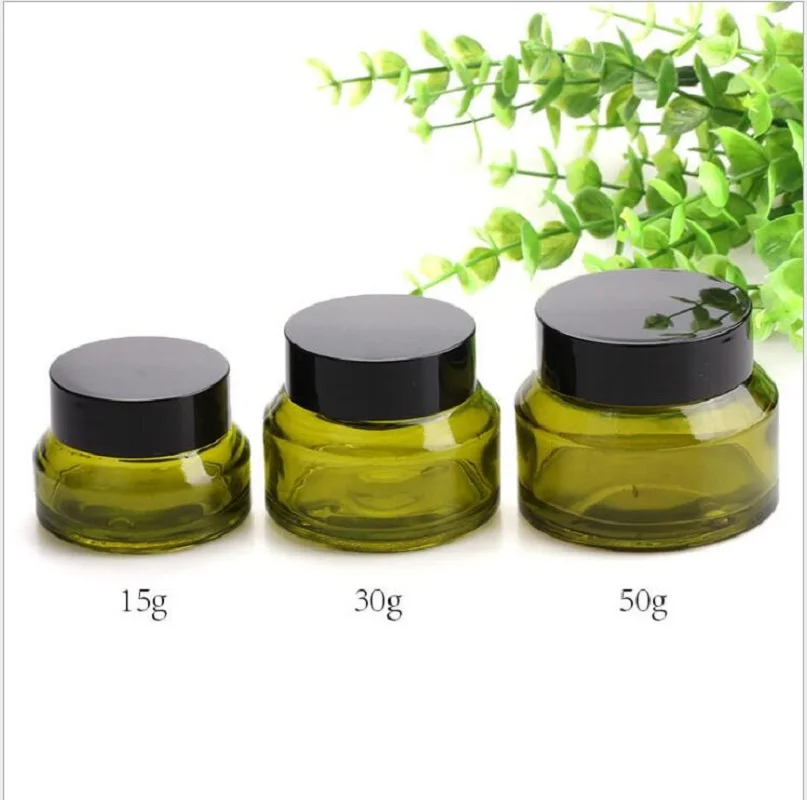 

30G green glass cream jar black lid eye gel day night cream moisturizer essence wax mask hyaluronic acid cosmetic packing