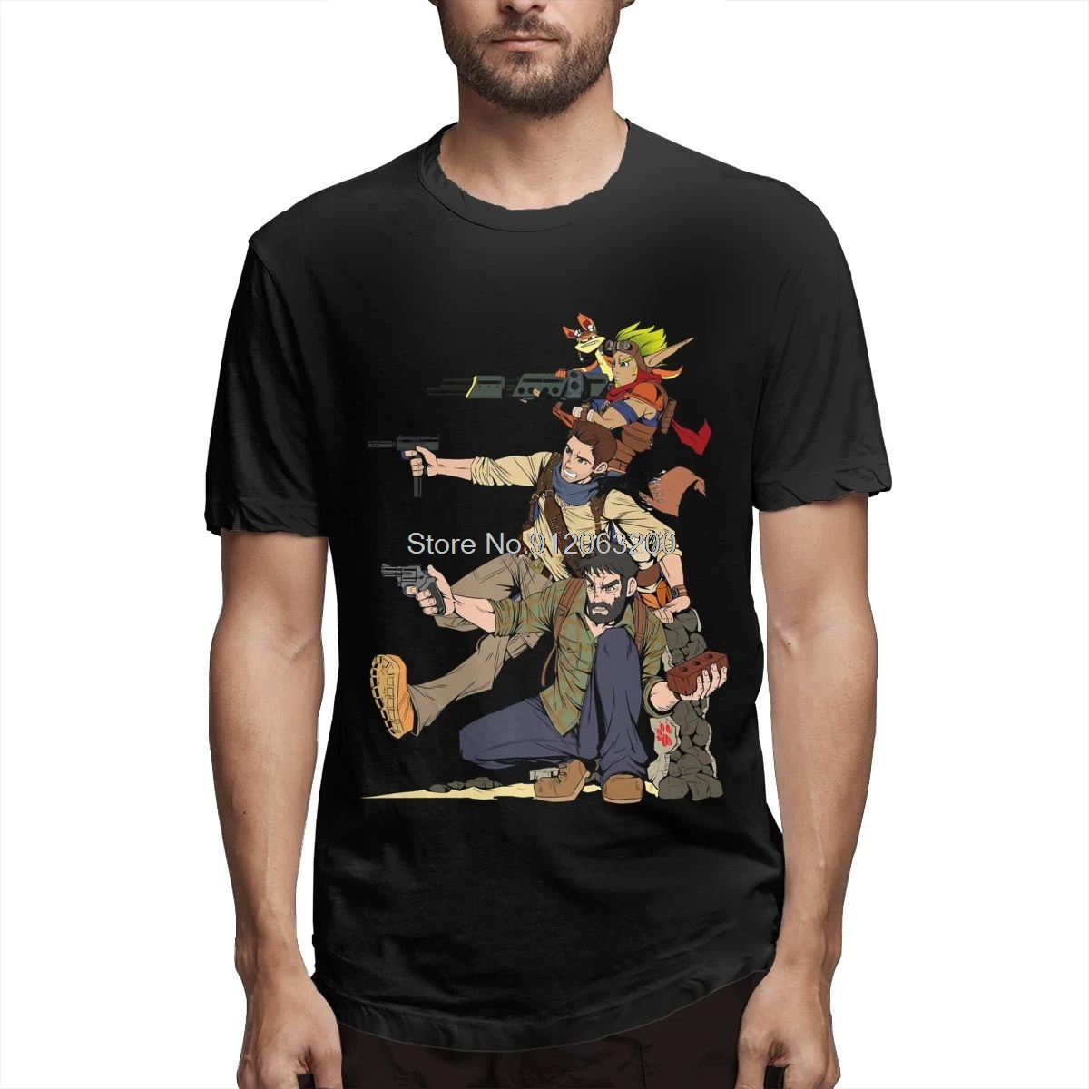 Naughty Dog Drake Joel Jak Print Cotton Shirts Hombre Uncharted Drake's Fortune Nathan Drake Men Fashion Streetwear Adult TShirt