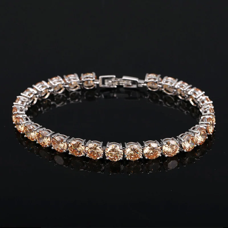 Pera Fashion Silver Color 0.5 Carat Round Olive Green CZ Crystal Tennis Chain Link Hand Bracelets Bangles for Women Jewelry B003