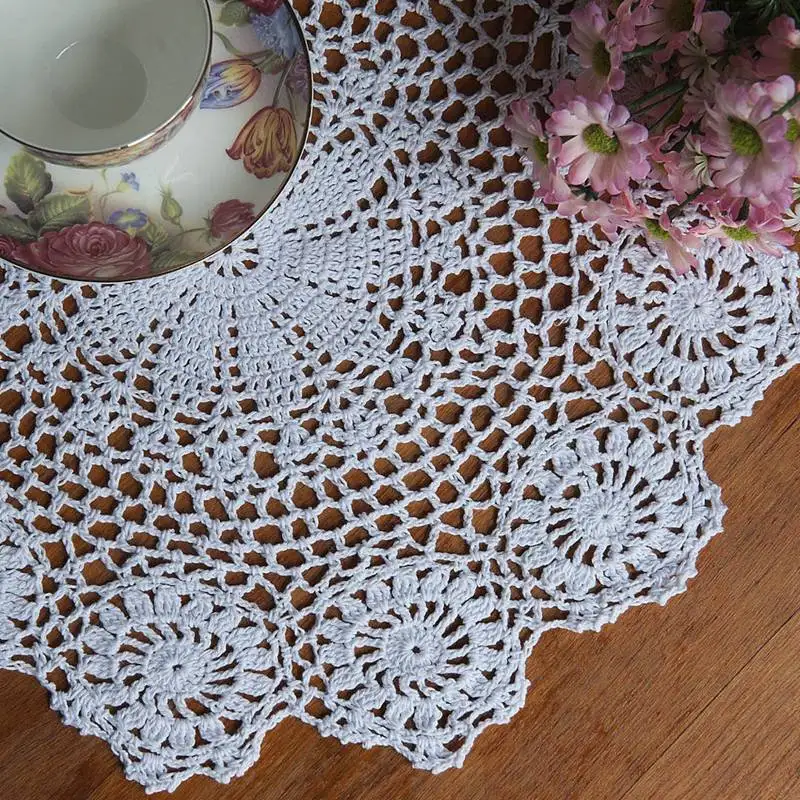 Modern Cotton Crochet Doilies Lot Round 40CM Christmas Table Placemats Drink Coasters  Cup Dish Bakeware Mat Pad For Weddings