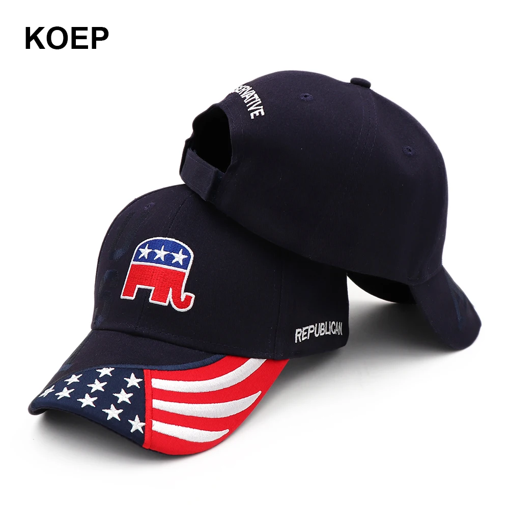 

New Republican Cap USA Flag Baseball Caps Conservative Hat Elephant Embroidery Wholesale Drop Shipping Hats