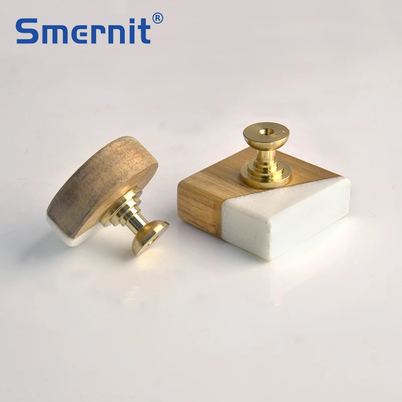 Brass Marble Furniture Handles Stylish Kitchen Cabinet Knobs Drawer Pulls Patchwork Wood Door Handles and Knobs Decoration