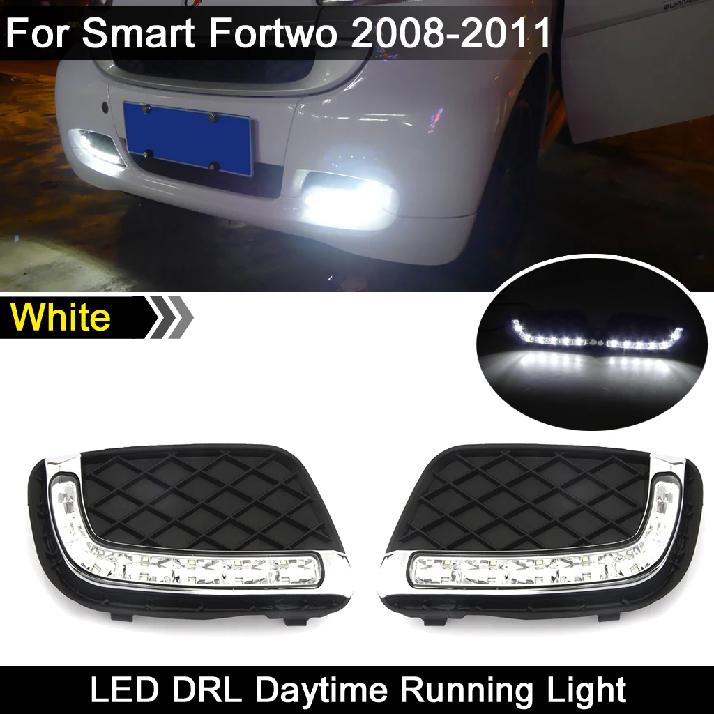 2Pcs Front Bumper White LED DRL Daytime Light For Mercedes Benz Smart Fortwo 2008 2009 2010 2011