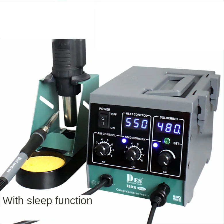 CXG DES Soldering Station High Frequency Thermostat Electric Soldering Iron Hot Air Gun 2 in 1 Repair Tool Case H92/H92B