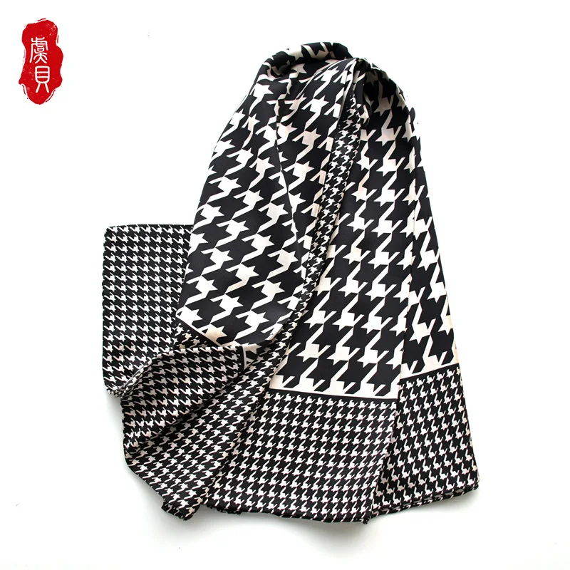 Houndstooth Real Silk twill Scarf Printed big Square Bandana Women Luxury Head Scarfs For Ladies Fashion 2020 Foulard Femme Gift