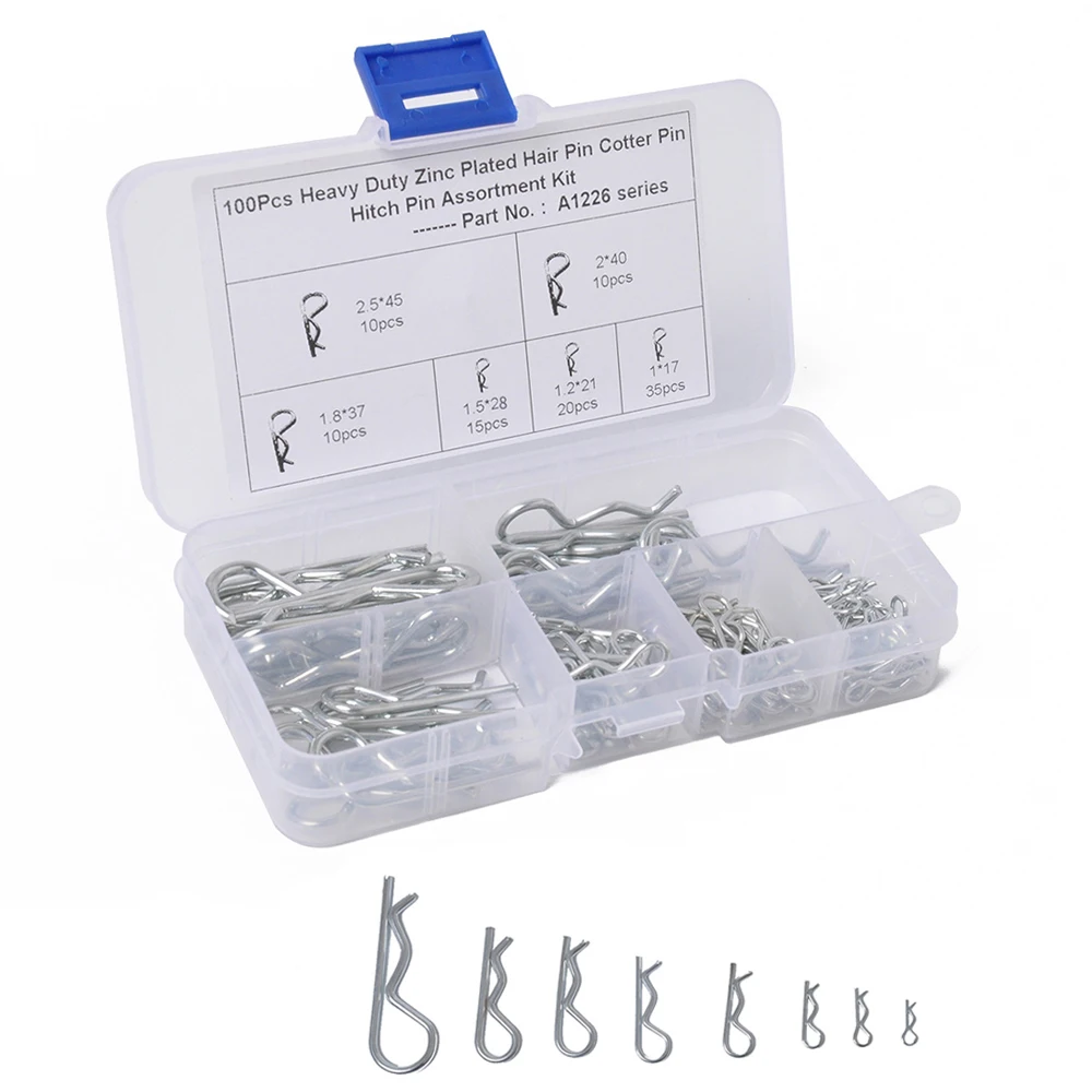 100PCS/Box Metal R-type Cotter Pins Wave Latch Bolt Cotter Pin Tractor Clip Mechanical Hitch Pin