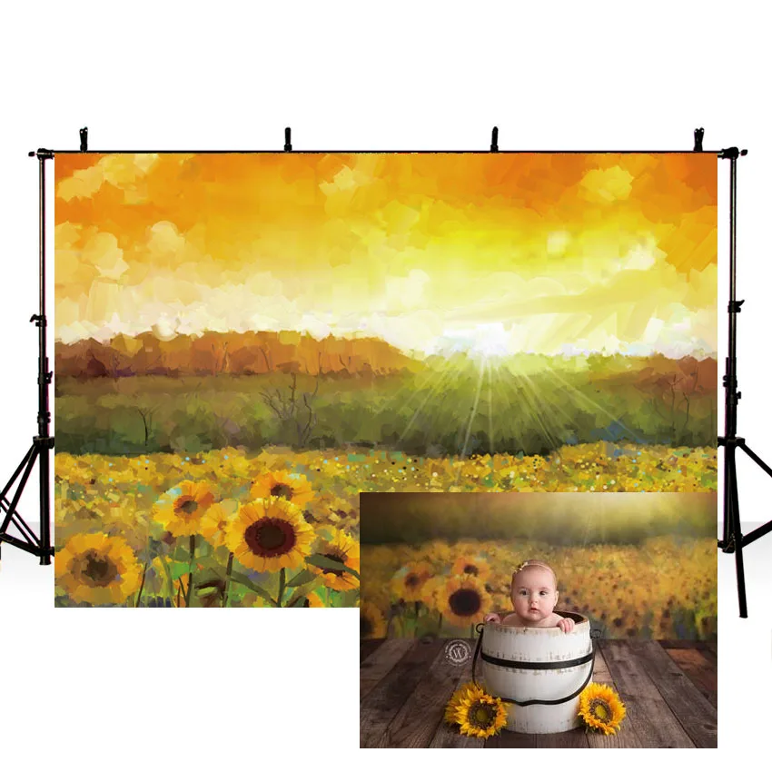 

Mehofond Watercolor Sunflower Filed Photography Backdrop Spring Sunshine Newborn Kids Portrait Background For Photo Studio Props