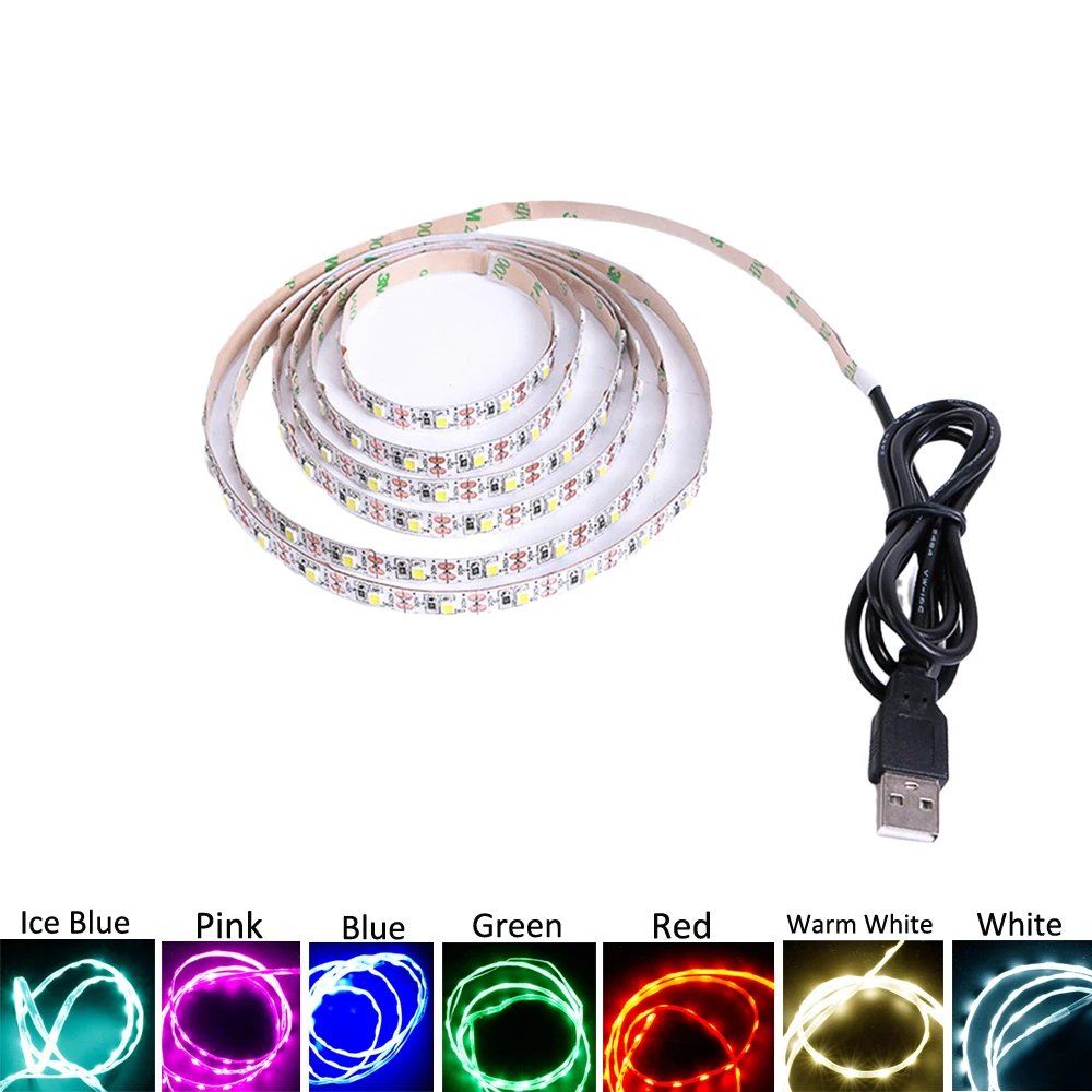USB LED Strip Light 5V TV Backlight 2835 60LED 1m 2m 5m Ribbon Cabinet Lights Color Customize Support