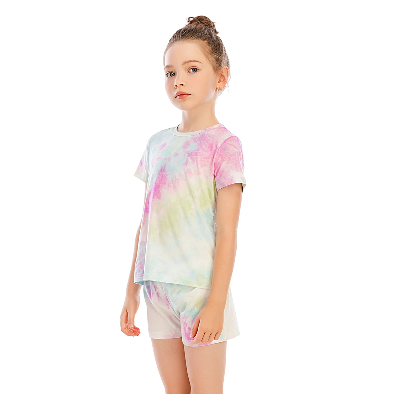 Girls Sets Clothing Outfit Kids Fashion Sport Wear Breathable Homewear Tie Dye Short Sleeves Top + Shorts Gym Running Wear