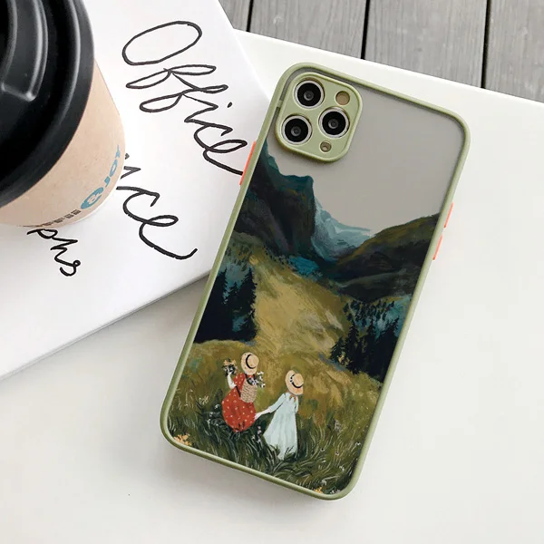 Cartoon Scenery Girl Phone Case For iphone 17 16 15 14 13 11 12 Pro Max Plus for iPhone X XR XS MAX Hard Shockproof Cover Funda