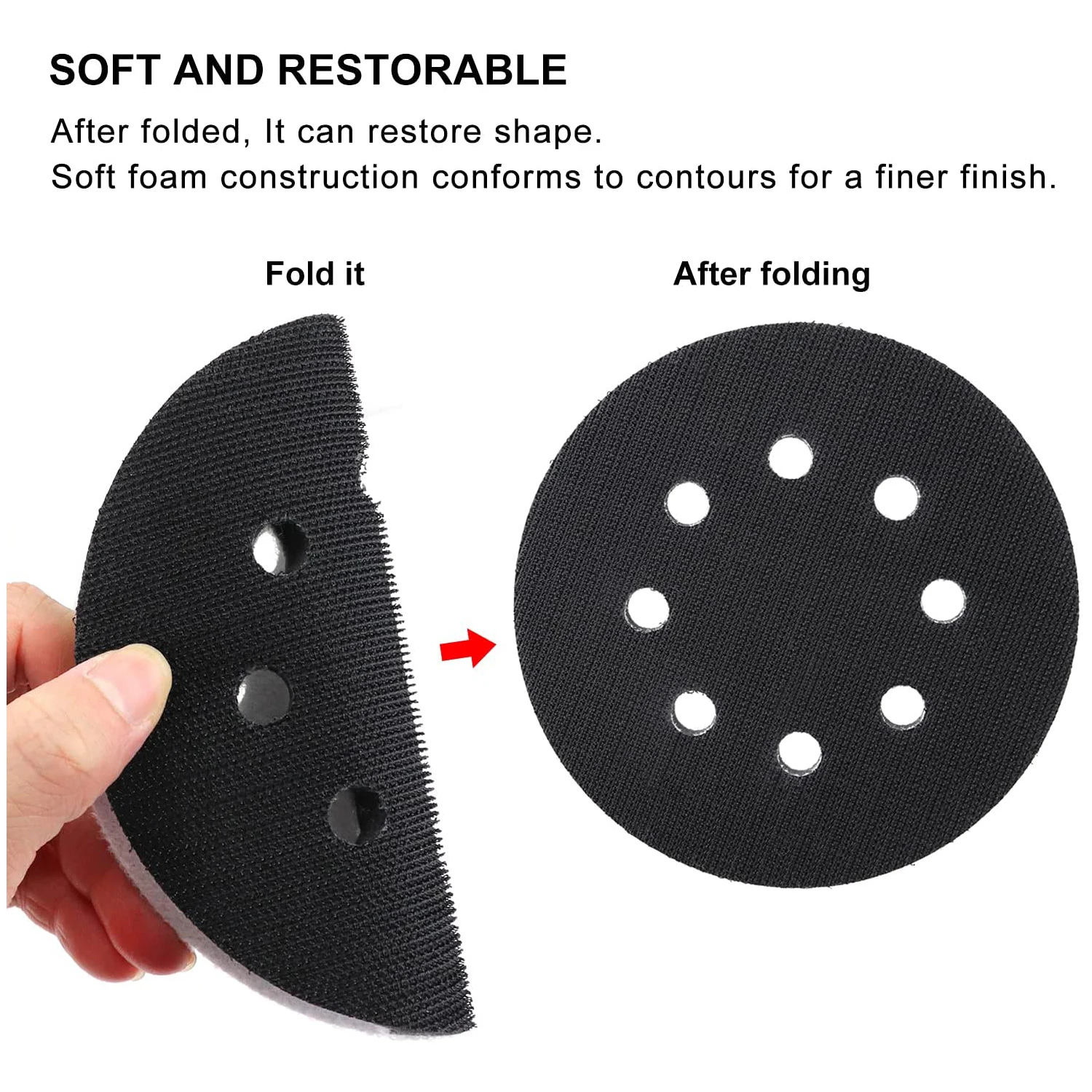 5PCS 5 pollici 125mm 8 fori interfaccia Pad gancio e anello spugna a densità morbida cuscino tampone tampone di supporto per levigatrice levigatura