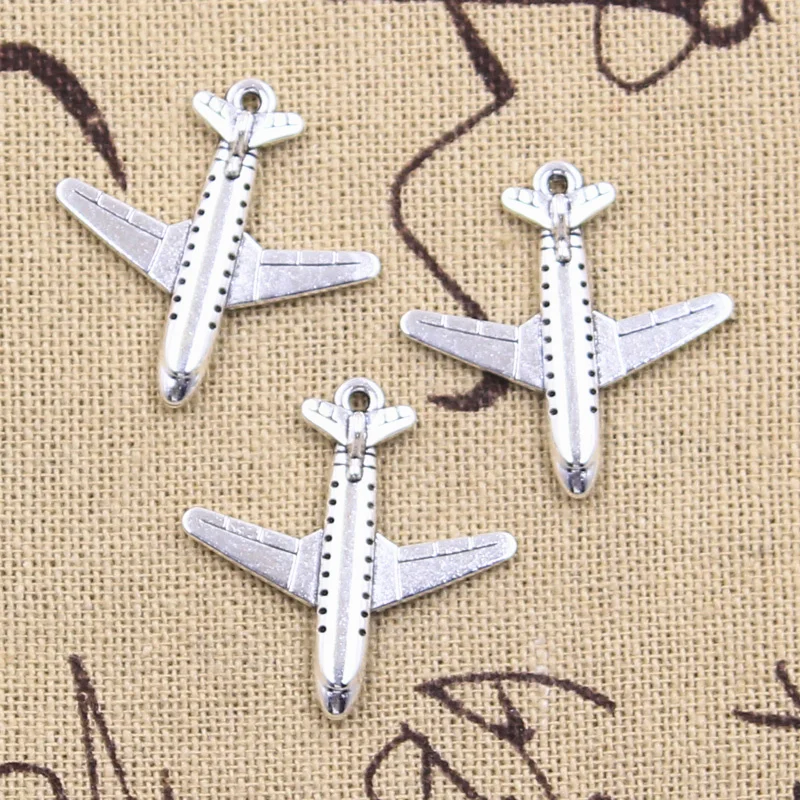 10pcs Charms Passenger Plane Airplane 26x25mm Antique Silver Color Pendants Making DIY Handmade Tibetan Finding Jewelry