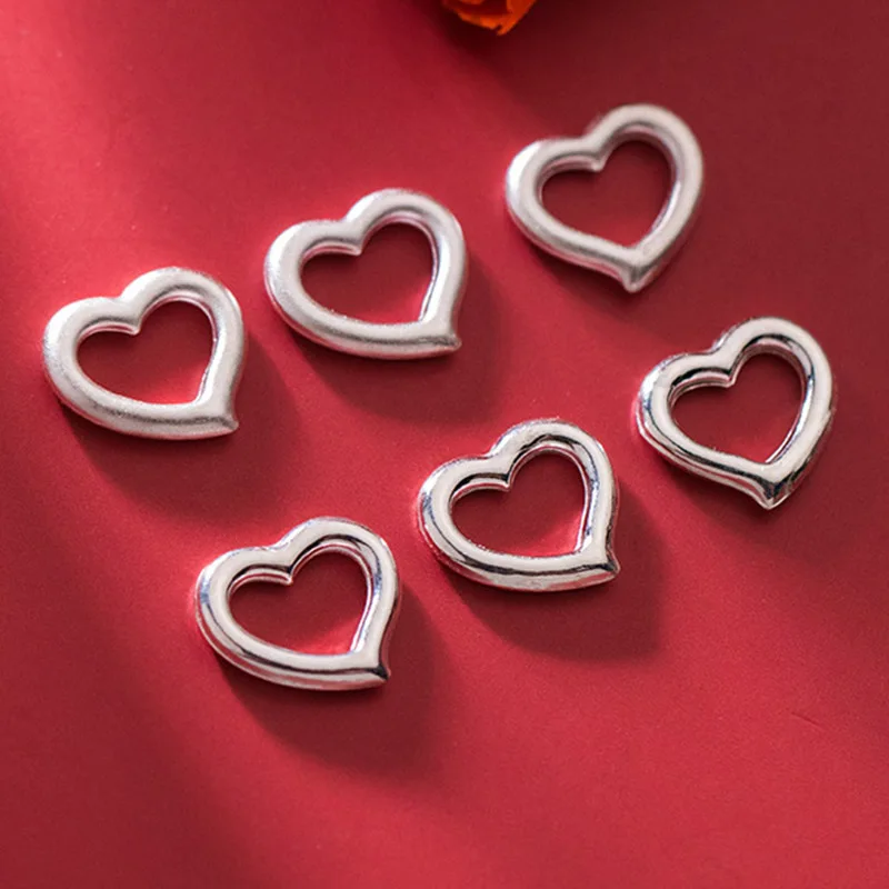 

925 Sterling Silver Sweet Heart Shape Dangle Charms Neckalce Bracelet Woven Connection Heart Silver Pendant DIY Jewlery Findings