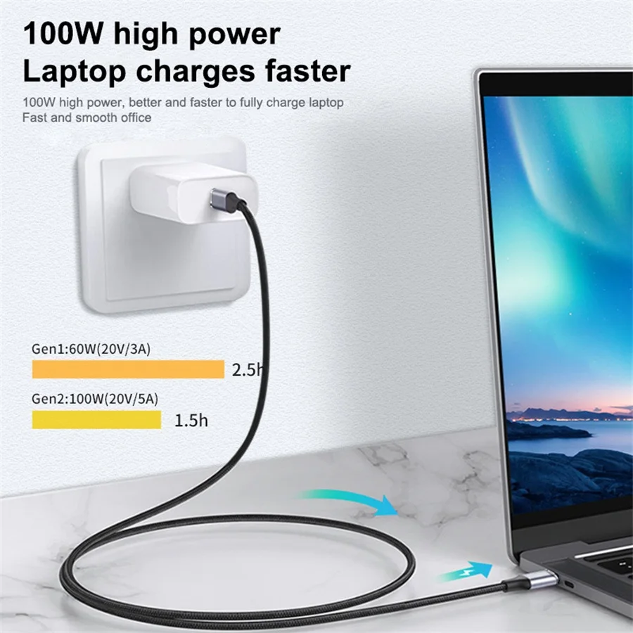 ラップトップ用thunderbolt USBcケーブル、3.1 gen2、10gbps、20gbps、5a、E-MARK、pd100w、4k、60hz、ビデオ電源
