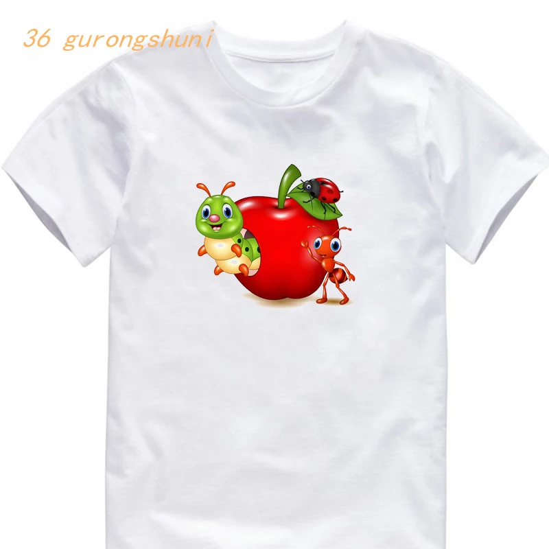 boy t shirt for girl summer tops insect children clothing apple graphic t shirts tee kids clothes girls 8 to 12 boys t-shirts