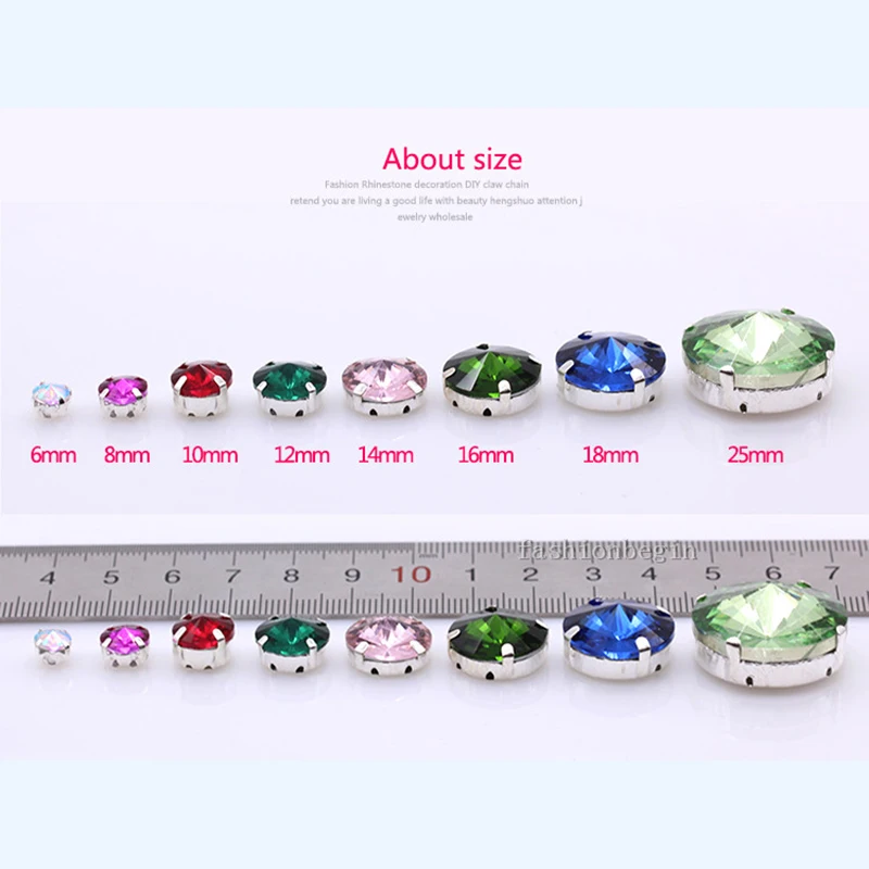 24Color 6-25MM Sew On Rivoli Round Silver Setting Rhinestone Crystal/Diamantes/Montees/Jewelrys/Wedding Dress Shoes Bag Diy Trim