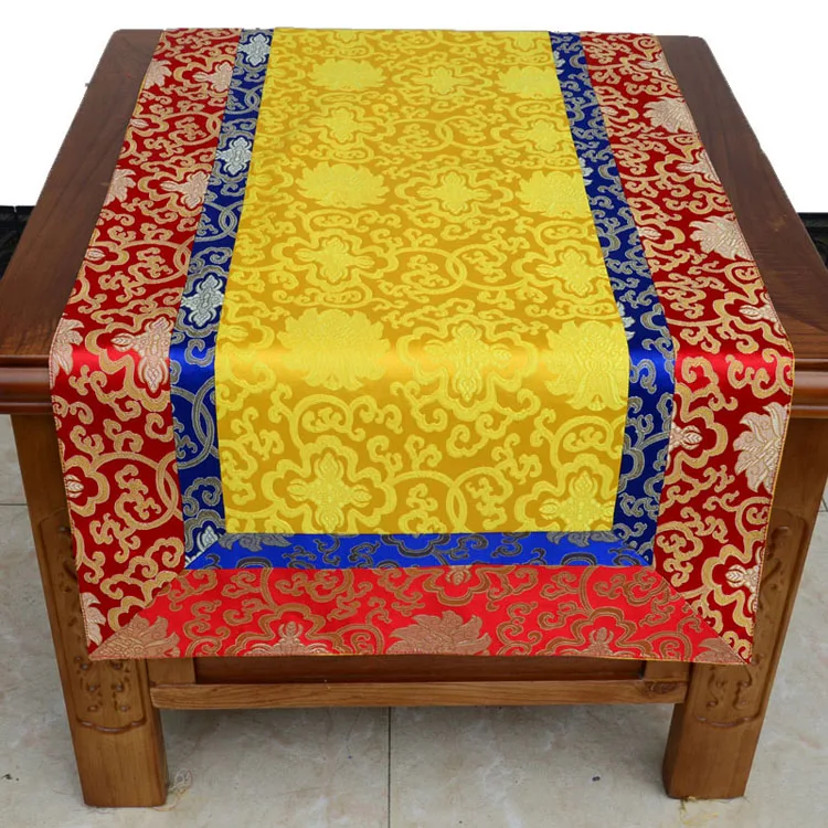 Custom Patchwork Tibetan style Jacquard Small Cabinet Dust Cover Cloth Chinese Silk Satin Rectangle Coffee Tea Table Cloth