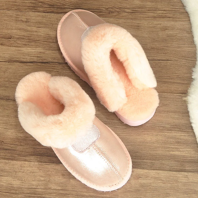 KZZO 100% Natural Sheepskin Fur Slippers Fashion Women Warm Indoor Slippers Soft Wool Lady Home Shoes Female Winter New style