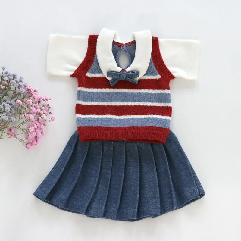 Newborn Baby Photography Clothing Sets Preppy Style Infant Boy Girl Sweater Outfits Vest Shirt Skirt Outfits Twins Photo Costume