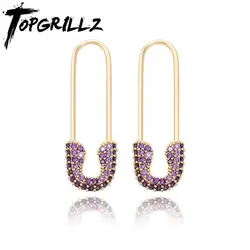 TOPGRILLZ 2020 New Safety Pin Earrings Iced Cubic Zirconia Hip Hop Charm Jewelry For Gift Men Women Black Gold Black Color
