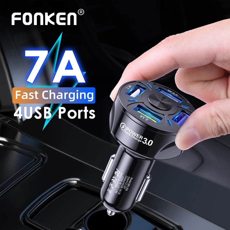 

FONKEN 4 Ports Usb Car Charger 48W Fast Charger for Iphone 12 pro max 11 Samsung Multi-Port QC 3 Charge In Truck carregador